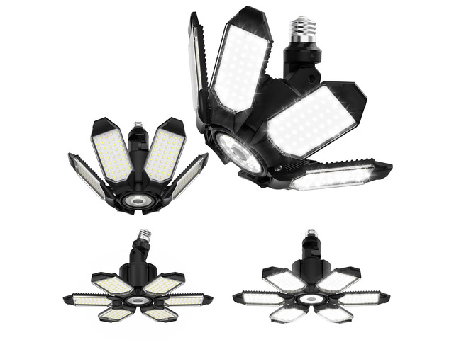 Rotatable LED Garage Light 4 Pack, 48000LM Brighter LED Shop Lights Basement Lighting Fixture w/ 6 Adjustable Panels, Screw in E26 Socket Light...