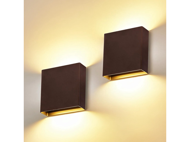 2 Pack Indoor Outdoor Brown Up and Down LED Wall Light, Modern Bedroom/Porch Wall Lamp, IP65 Waterproof, 5%-100% Dimmable 18W 1620lm, 5CCT...