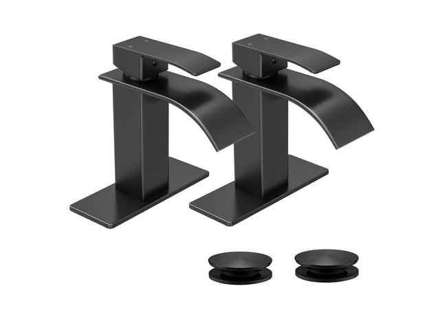 Waterfall Single Handle Bathroom Sink Faucet Black Vanity Faucet with Pop-up Drain, llaves para lavamanos de baño, Ceramic Valve, for 1 or 3 Hole...