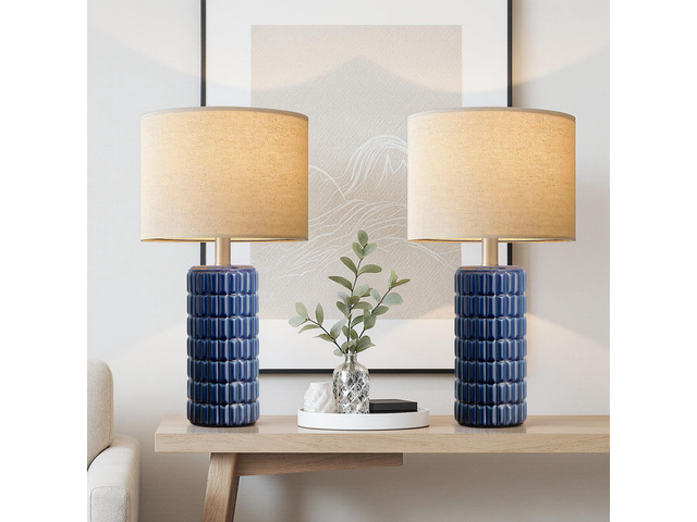 23' Modern Ceramic Table Lamps Set of 2, Lamps for Bedroom, Blue Lamps for Living Room, Bedroom, Bedside, Night Stands, End Table, Desk, Farmhouse...