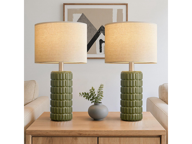 23' Modern Ceramic Table Lamps Set of 2, Lamps for Bedroom, Green Lamps for Living Room, Bedroom, Bedside, Night Stands, End Table, Desk, Farmhouse...