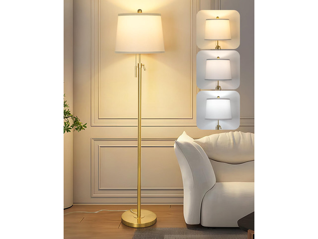 Gold Floor Lamp for Living Room, Tall Standing Lamp 55-65' Adjustable Modern Brass Floor Lamps for Bedroom Reading Office Kids 3 Color Lights...