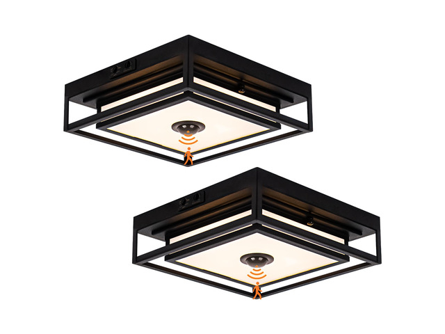LED Motion Sensor Outdoor Ceiling Light Square Flush Mount Lighting 2 Pack 10.5', Modern Outdoor Ceiling Lights for Porch, Adjustable Color,...