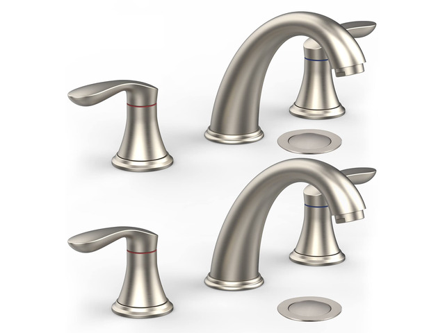 Bathroom Sink Faucet, Faucet for Bathroom Sink, Widespread Brushed Nickel Bathroom Faucet 3 Hole with Plastic Pop Up Drain and cUPC Lead-Free Hose...