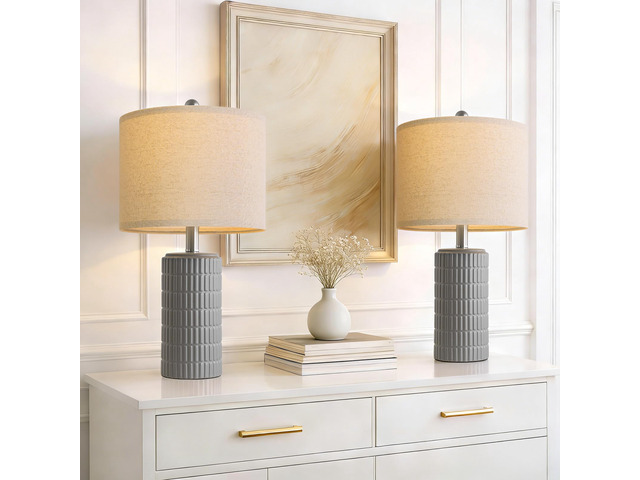 20.75'' Ceramic Small Table Lamps for Bedroom, Modern Dark Gray Bedside Lamps Set of 2, Farmhouse Lamps for Living Room with Linen Lampshade for...