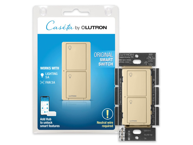 Caseta Smart Light Switch for Lighting and Fans (Smart Hub Required) For Caseta systems, smart switch for any bulbs, 6 amp, single-pole/3-way,...
