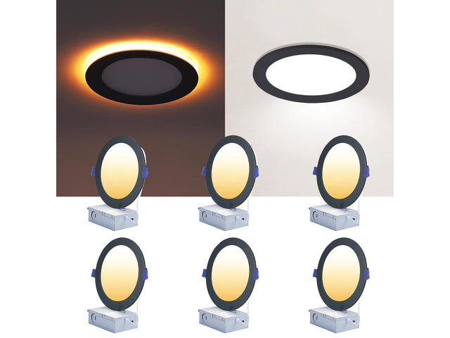 Black 6 Inch Recessed Light with Night Light, 6 Pack, Sync & Reset Dimmable & 5 Color Selectable, Canless, Ultra Thin, Wafer Downlight, Indoor...