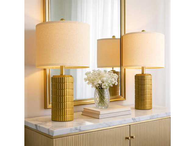20.75' Brass Gold Ceramic Table Lamps Set of 2 for Living Room, Small Retro Bedside Lamps for Bedroom, Nightstand Lamps for Home Decor, Vintage...