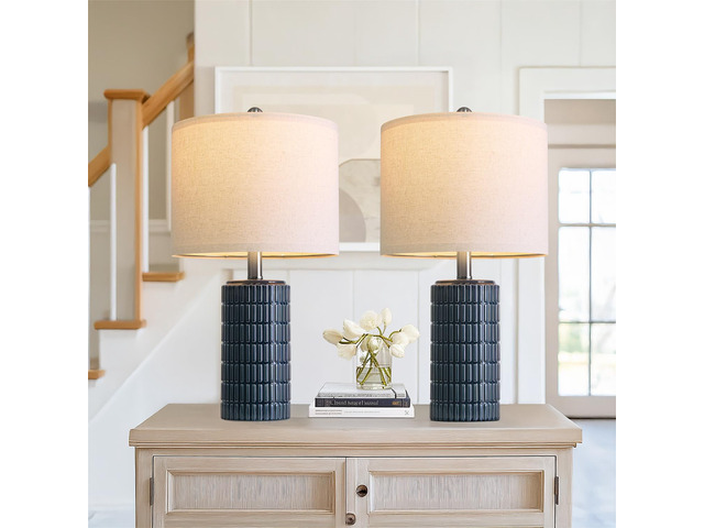 20.75' Small Blue Table Lamps, Farmhouse Bedside Lamps for Bedroom Set of 2, Ceramic End Table Lamps for Night Stands Living Room, Modern...