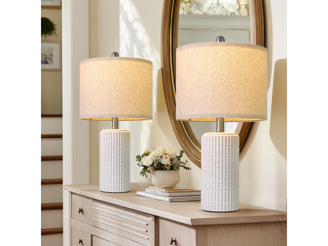 20.75' Stone-Like Farmhouse Ceramic Table Lamps Set of 2 for Bedroom, White Bedside Lamps for Night Stands, Matte-Textured Decor Nightstand Table...