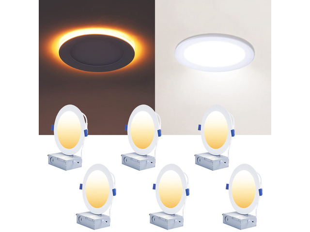 6 Inch Canless LED Recessed Lighting with Night Light, 6 Pack Sync & Reset, Dimmable, 2700K-5000K Selectable, Wafer Downlight, Soffit, 12W 1050LM,...