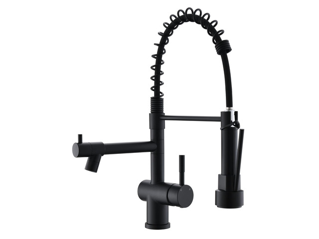 Commercial Faucet with Sprayer, Matte Black Kitchen Faucet Modern Single Handle High Arc Black Stainless Steel Kitchen Bar Sink Faucet for One Hole...