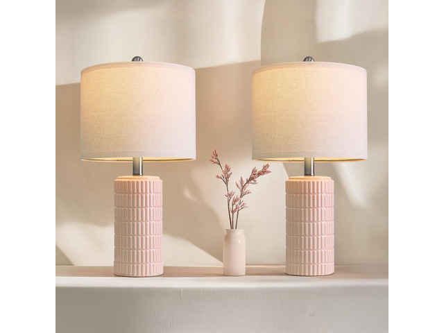 20.75' Pink Ceramic Table Lamps Set of 2, Small Modern Bedroom Lamps for Girls Room, Bedside Lamps for Night Stands, Cute Lamps for Living Room...