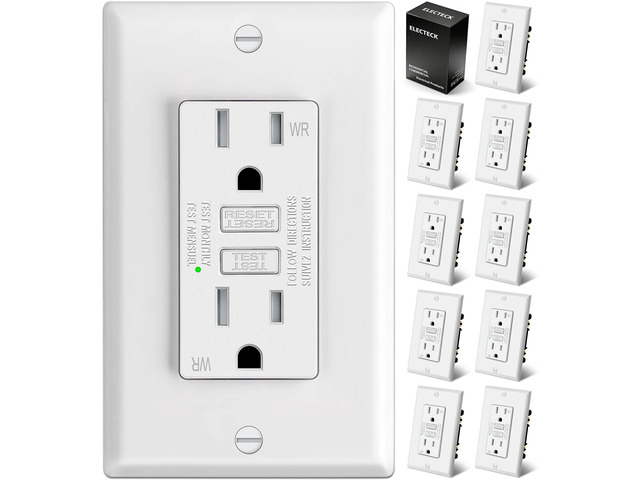 10 Pack TR GFCI Outlets 15 Amp, Outdoor GFI, ETL Listed, White Slim Design, 15A GFI, Weather Resistant with LED Indicator, Ground Fault Circuit...