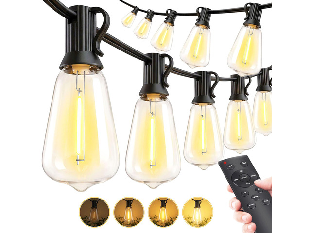 Outdoor String Led Patio Lights - 200Ft 60M Outside Waterproof Light with Remote Dimmable ST38 Shatterproof Bulb Hanging Outdoor Electric Lighting...