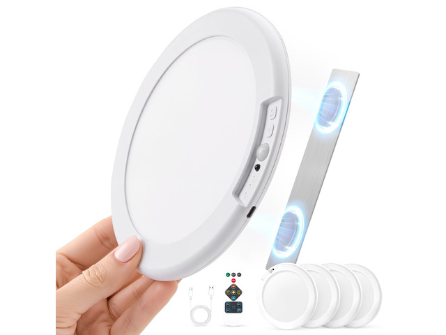 Rechargeable Ceiling Light with Remote Wireless Magnetic Mounting 4 Pack Battery Operated Lights No Wiring, Renter Friendly Ceiling Lamp Stick on...