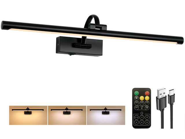Picture Light Battery Operated with Remote, 3CCT Dimmable Picture Light for Paintings, Black Rechargeable 24 inch Battery Operated Wall Sconce for...