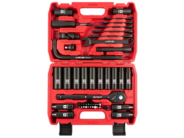 1/2' Impact Socket Wrench Set: 49Pcs Tool Wrench Set, CR-V, Metric Combination Wrenches (8-17mm), Deep Sockets(8-24mm), Spark Plug Socket(16,21mm),...