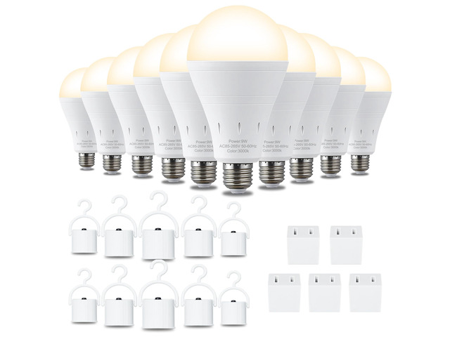10 Pack Rechargeable Emergency Light Bulbs, Battery Powered LED Light Bulb 3000K Warm E26 120 Volt 9W 60W Equivalent with 1200mAh for Home Power...