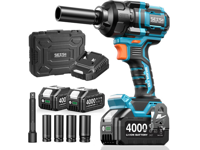 Impact Wrench 886 Ft-lbs(1200N. m), 1/2 High Torque Impact Gun with 21V 2x4.0Ah Battery, Electric Impact Driver, 2900IPM, 5 Socket, Cordless Impact...