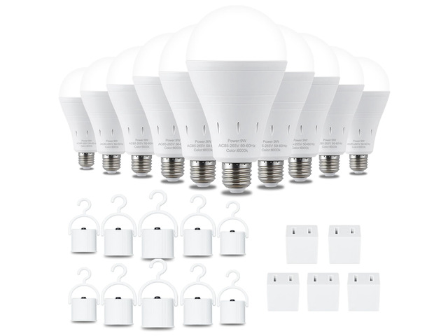 10 Pack Rechargeable Emergency Light Bulbs, Battery Powered LED Light Bulb 6000K Daylight E26 120 Volt 9W 60W Equivalent with 1200mAh for Home...