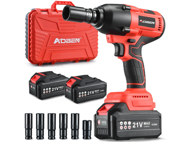 Cordless Impact Wrench 1/2 Inch, Power Impact Gun Kit, Max 600N. M/450Ft-lbs High Torque Electric Impact Driver for Car RV Tire, 2 Packs x 4.0Ah...
