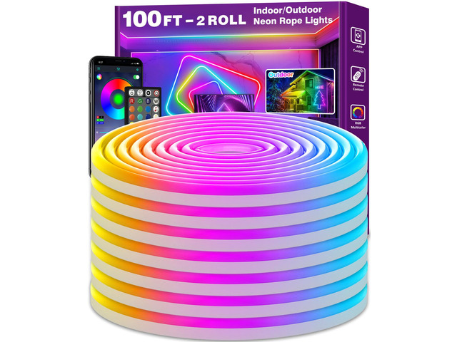 100Ft Neon Rope Lights,Flexible Led Rope Lights Control with App/Remote,Multiple Modes Music Sync Gaming RGB Led Neon Lights for Bedroom Outdoor