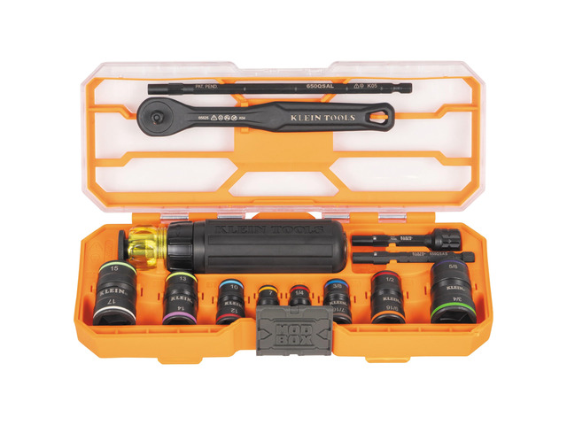 65242 KNECT Impact Socket Set, Ratcheting Screwdriver Set, 1/4-Inch Drive, 4 SAE and 4 Metric Flip Sockets, 16 Hex Sizes, Adapters, MODbox Case