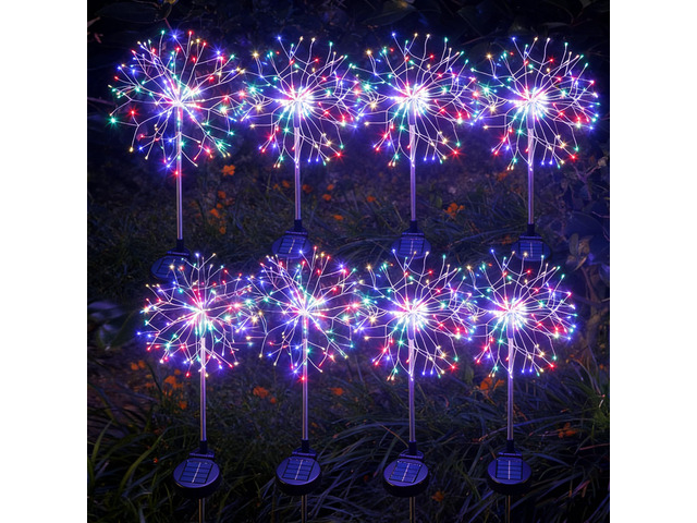 Solar Garden Lights Outdoor Yard Decorations, 8 Pack 150Leds Pathway Lights, Fairy Firework Stake Light for Garden, Patio, Pathway, Flowerbed...