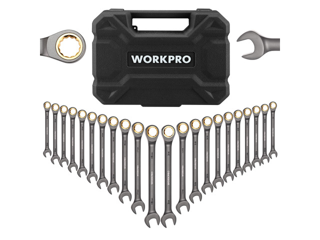 22 PCS Ratchet Combination Wrench Set with Tool Box, Nickel Plating with Organizer Box, Metric 6-18mm & SAE 1/4-3/4', 72-Teeth, For Home Project,...