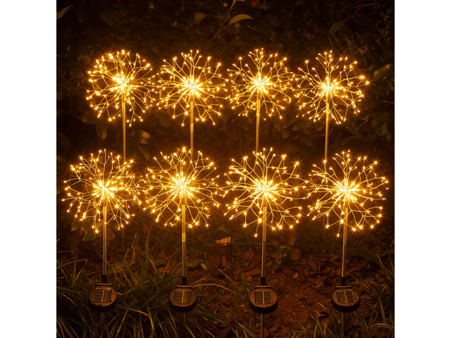 Solar Garden Lights Outdoor Yard Decorations, 8 Pack 150Leds Pathway Lights, Fairy Firework Stake Light for Garden, Patio, Pathway, Flowerbed Gold...