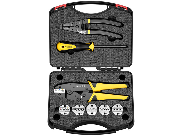 Crimping Tool Set 8PCS - Ratchet Wire Crimping Tool for Heat Shrink,Insulated Nylon,Non-Insulated,wire ferrules,Open Barrel Terminals,Solar...