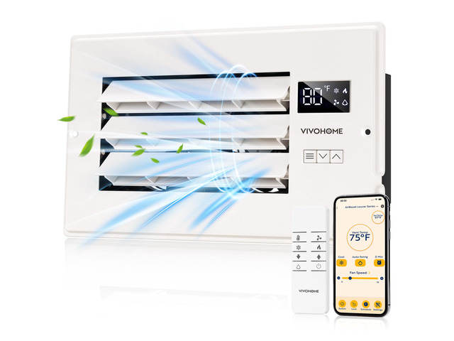 Register Booster Fan - 6'' x 10'' Opening with Adjustable Louver Smart Thermostat & 10-Speed WIFI App Control - AC Vent Fan for Floor, Ceiling,...