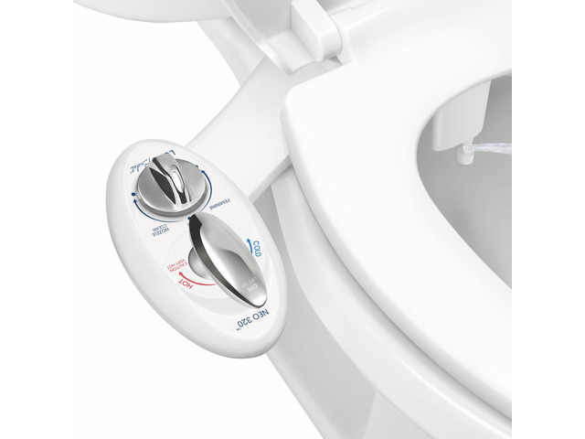 NEO 320 - Warm Water Bidet Attachment for Toilet Seat, White Non-Electric, Warm Water, Dual Nozzle, Self-Cleaning, Adjustable Water Pressure, Rear...