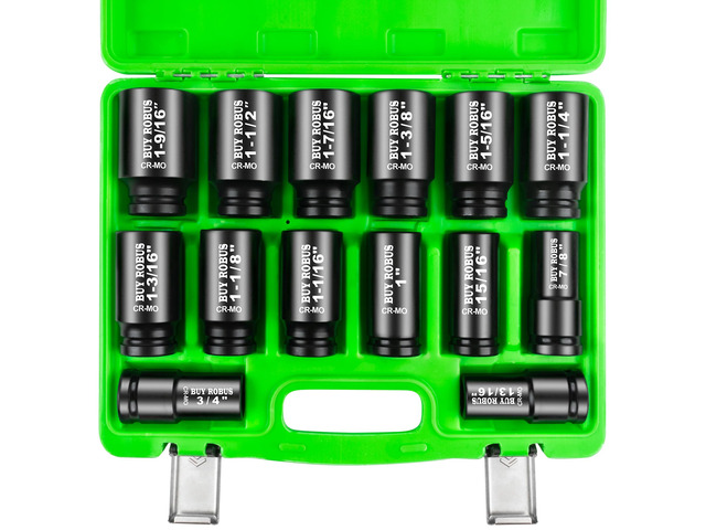 3/4 inch Drive Impact Socket Set, 14 Piece Heavy Duty CR-MO Deep and Jumbo Sockets 6 Point Design, SAE 3/4' to 1-9/16', for Large Vehicle and...