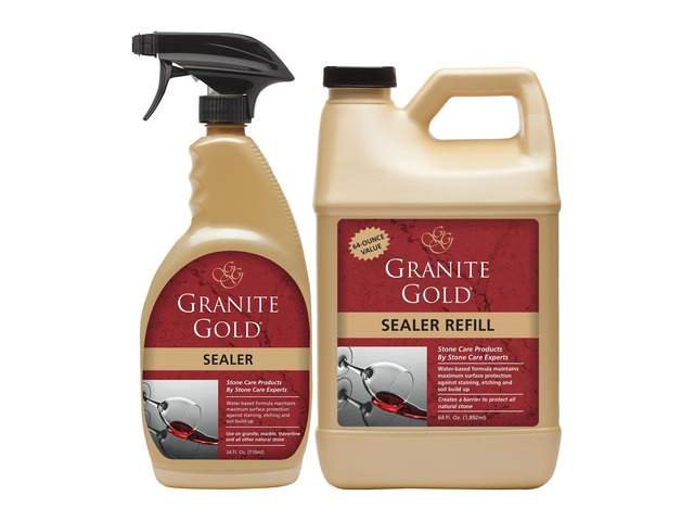 Sealer for Natural Stone, 24 oz Spray & 64 oz Refill Water-Based Sealant Repels Stains & Etching on, Marble and Travertine - Food-Prep Area Safe -...