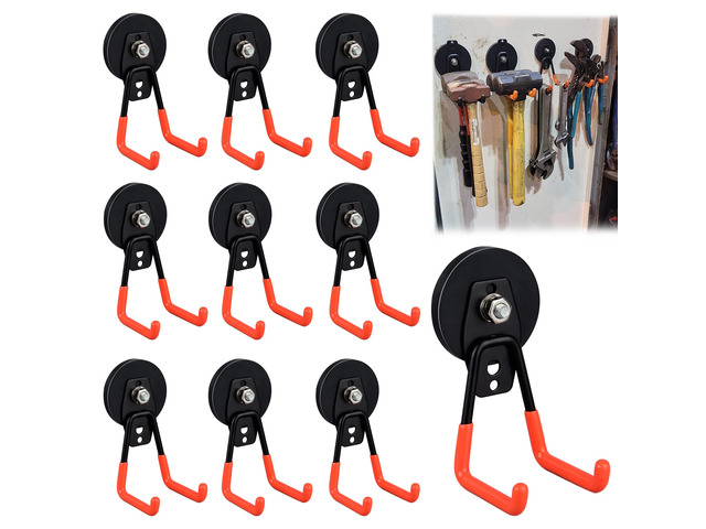 Heavy Duty Magnetic Garage Hook,10 Pack Strong Large Magnet Hooks for Power Drill,Garden Tools,Hose,Pegboard,Garage, Workshop,Magnetic Storage...