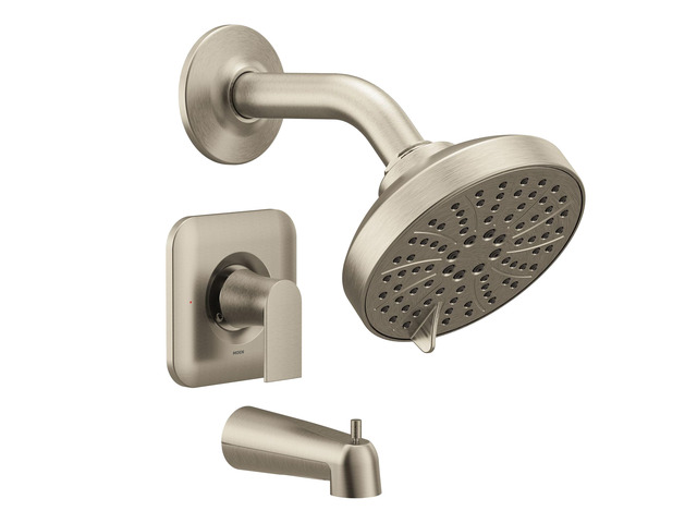 Genta LX Brushed Nickel Pressure Balancing Eco-Performance Modern Shower Trim Including Showerhead, Shower Handle, and Tub Spout (Posi-Temp Valve...