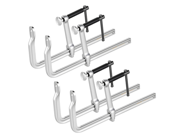 Bar Clamps for Woodworking, 4-Pack, 12' Opening, 4.72 in Throat Depth, 1200 lbs Load Limit, Sturdy Steel Forging and Casting, with Swivel Jaw and...