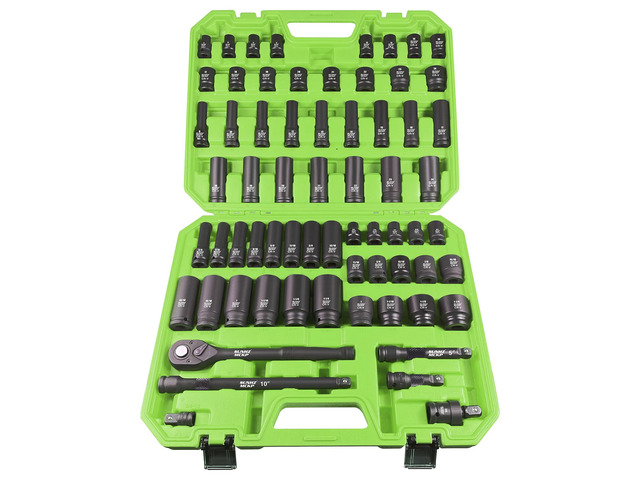 SUNHZMCKP 1/2' Drive Impact Socket Set, 66 Pcs Standard SAE (3/8'-1-1/4') & Metric (8-24mm), 6 Point Shallow/Deep Socket Kit with Ratchet Handle,...