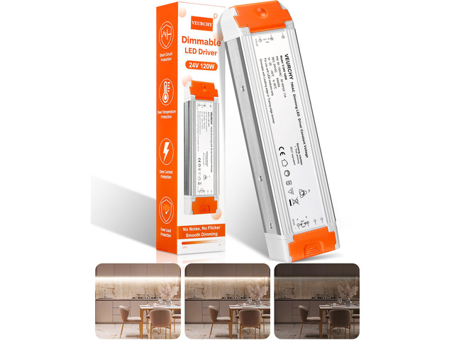 120W 24V Dimmable LED Driver,Triac Dimmable Transformer AC 120V to DC 24V 120 Watt Compatible with Lutron & Leviton Dimmer Switches, Dimmer Led...