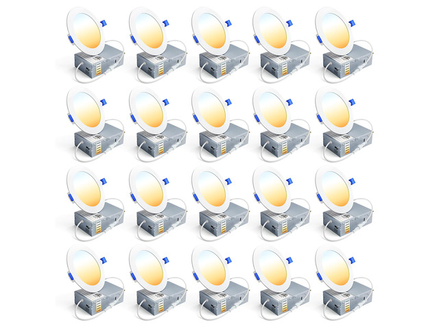 20 Pack 4 Inch LED Recessed Light, 5CCT Dimmable Canless Wafer 2700K-5000K Selectable, 5%-100% Dimmable, 750LM 9W 120V, IC & Damp Rated, ETL & FCC...