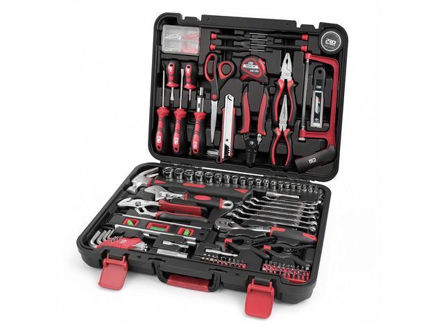 259-Piece Home Tool Kit with Portable Storage Box, Red Complete Repair Tools for Household/ Car/ Mechanics, General ToolKit for Men and Women