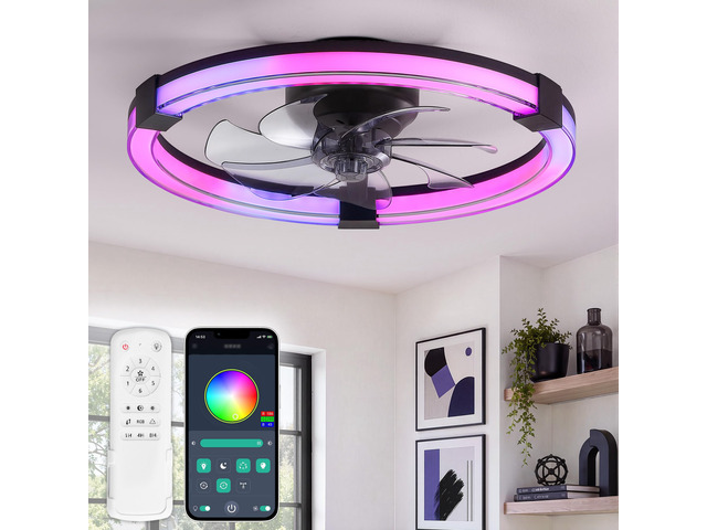 Ceiling Fan with Light,20inch Low Profile Fandelier with Remote RGB RGB,6 Speeds, Reversible DC Motor, Dimmable Flush Mount Fan Light, Modern fans...