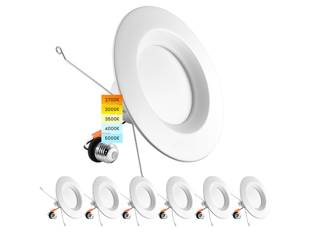 5/6 Inch LED Recessed Retrofit Downlight, 14W=90W, 1100 LM (6 Pack) Smooth Trim, 5CCT Color Selectable 2700K-5000K, Dimmable Can Light, 1100...