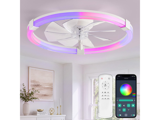 Ceiling Fan with Light,23inch Low Profile Fandelier with Remote RGB RGB,6 Speeds, Reversible DC Motor, Dimmable Flush Mount Fan Light, Modern fans...