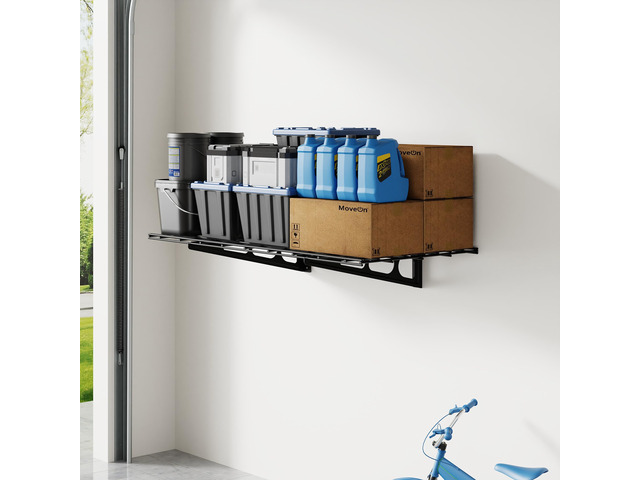 1-Pack 2x3ft Garage Shelving Wall-Mounted Storage Rack, Black Heavy-Duty Wall Shelving, Holds Up to 200 lbs, Garage Storage Shelving for...