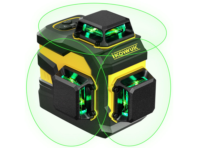 Laser Level with 12 Green Lines, Built-in 5200 mAh Li-ion Battery 3×360° Full Coverage, for Construction and Picture Hanging