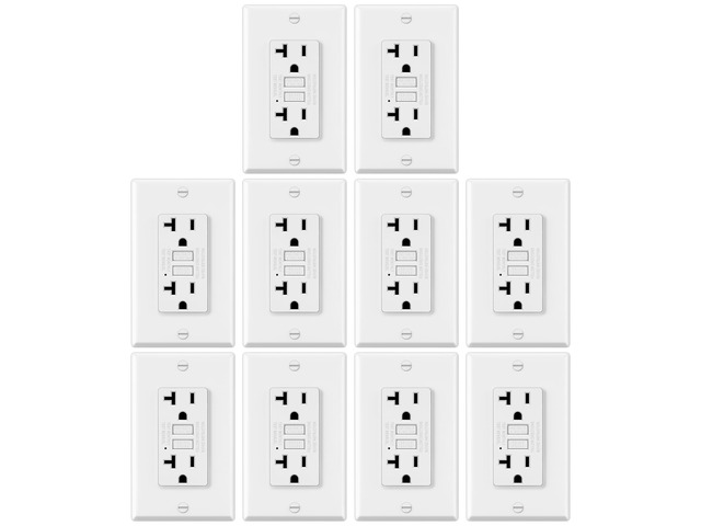 10 Pack GFCI Outlets 20 Amp, NTR GFI Receptacle, ETL Listed, White Slim Design, 20a Non-Tamper Resistant with LED Indicator, Ground Fault Circuit...