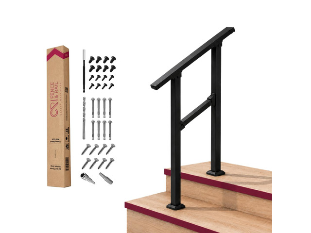 CR Fence & Rail Handrails for Outdoor Steps & Indoor Stair Railing Kit for Seniors, 1-2 Steps Safety Hand Rail for Porch & Deck, with 26' top Rail